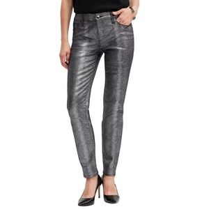 Chico's Metallic Silver‎ Snakeskin Print Jeans Slim Leg Stretch Size 1R US 8R
